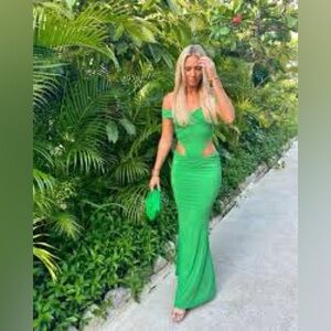 New women Sz XS green Giada off shoulder cut out stunning luxury maxi gown Dress